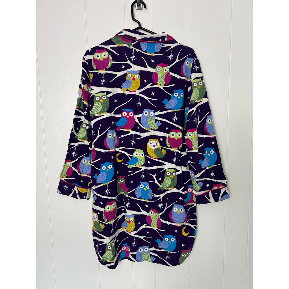 Nick & Nora Nightgown Sleep shirt L Purple Owl Print whimsical kitschy Sleepwear - Picture 2 of 11